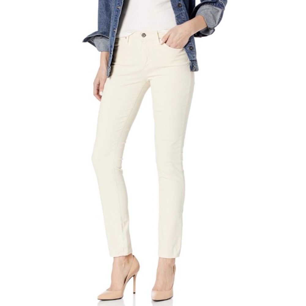 AG Adriano Goldschmied Premium Denim White Corduroy Stevie Slim Straight Jeans